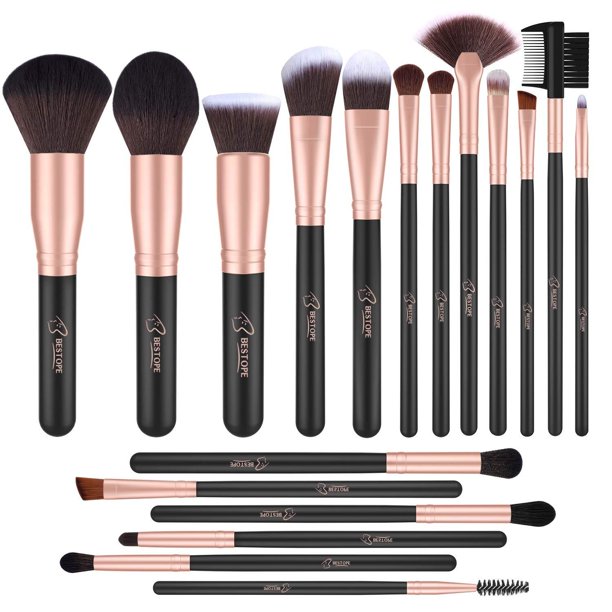 BESTOPE 18 Pcs Makeup Brushes Premium Synthetic Fan ...