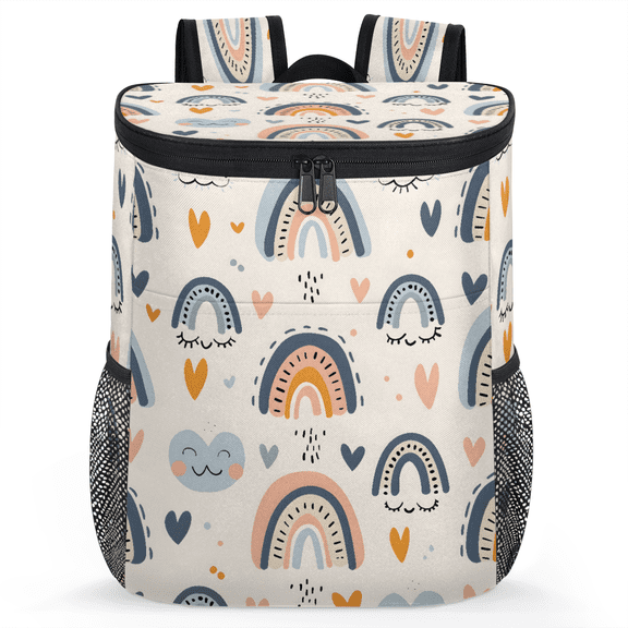 Jiaoprinted Boho Rainbow Portable Leakproof Cooler Backpack, Cute Hearts Insulated Backpack Cooler for Picnic Camping