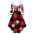 thumbnail image 3 of Christmas Dresses for Women Women's Fashion V-Neck Casual Slim Fit Christmas Print Furry Party Long Sleeve Dress for Festive Occasion,Red,S, 3 of 4