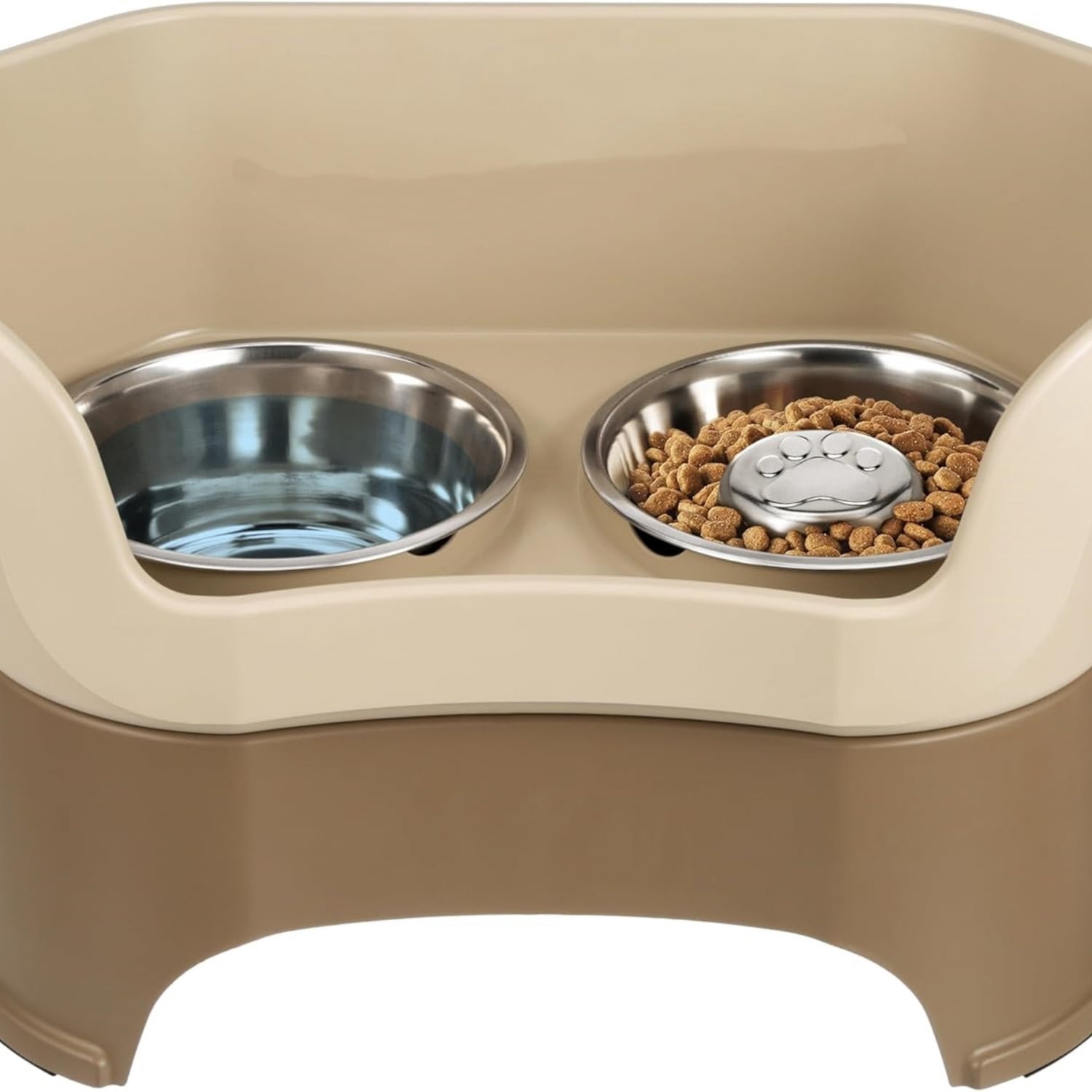 Deluxe Mess Proof Dog Bowls Elevated for Large Breeds – – No Spill Raised Slow Feeder Elevated Dog Bowl Stand, Stainless Steel Food and Water Bowl Set, Cappuccino