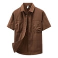thumbnail image 4 of Zylarhe Mens Summer Shirts, Men Short Sleeve Button Down Casual Work Shirt Nylon Woven Multiple Pockets Loose Fit Spring Summer Fall Daily Wear Coffee M, 4 of 4