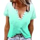 thumbnail image 1 of Camisetas de Manga Corta para Mujeres Camiseta de Cuello Redondo con Botón Impreso No Estructurado Casual con Suave 95% Poliéster 5% Spandex, Blusa Transpirable para la Primavera, 1 of 6