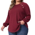 thumbnail image 2 of DARING DIVA Women's Plus Tops Crew Neck Button Decor Pullover Blouses 1X Burgundy, 2 of 6