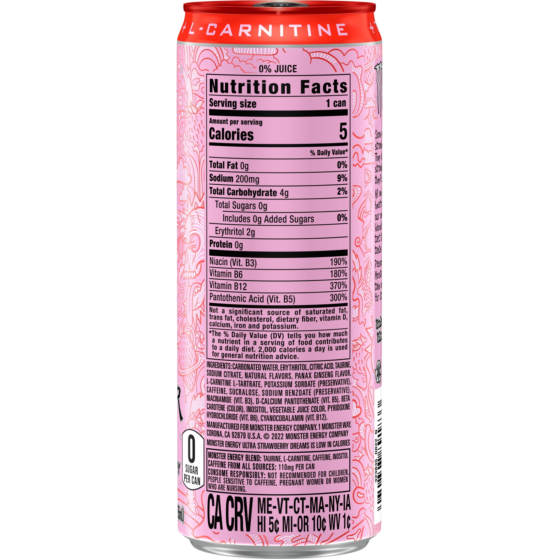 (5 pack) Monster Energy Ultra Strawberry Dreams Sugar Free Energy Drink 12 fl oz Can