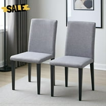 Hassch Contemporary Dining Chairs Set of 2, Elegant Linen Fabric Upholstered Side Chairs with Padded Seat and Black Metal Legs, Light Gray
