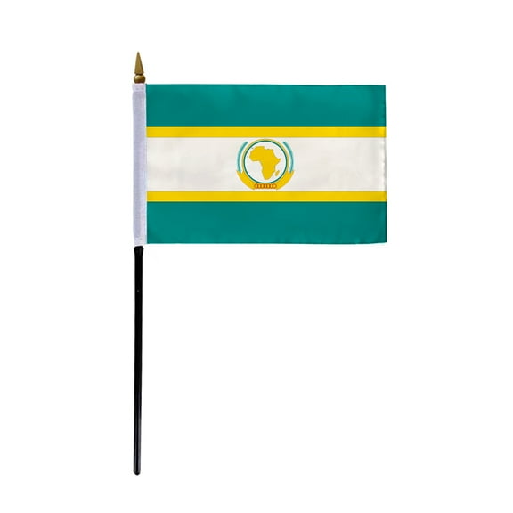 AGAS Small 4" x 6" 4x6 inch African Union Hand Flag Polyester material Stitched Edges 11" Plastic Stick AU Hand Held Mini Small Stick Flags