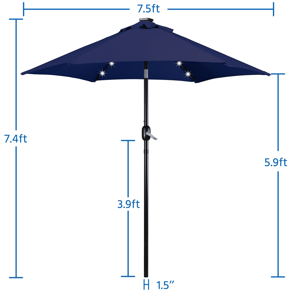 Renwick 7.5Ft Patio Market Umbrella with 18 LED Lights, Navy Blue