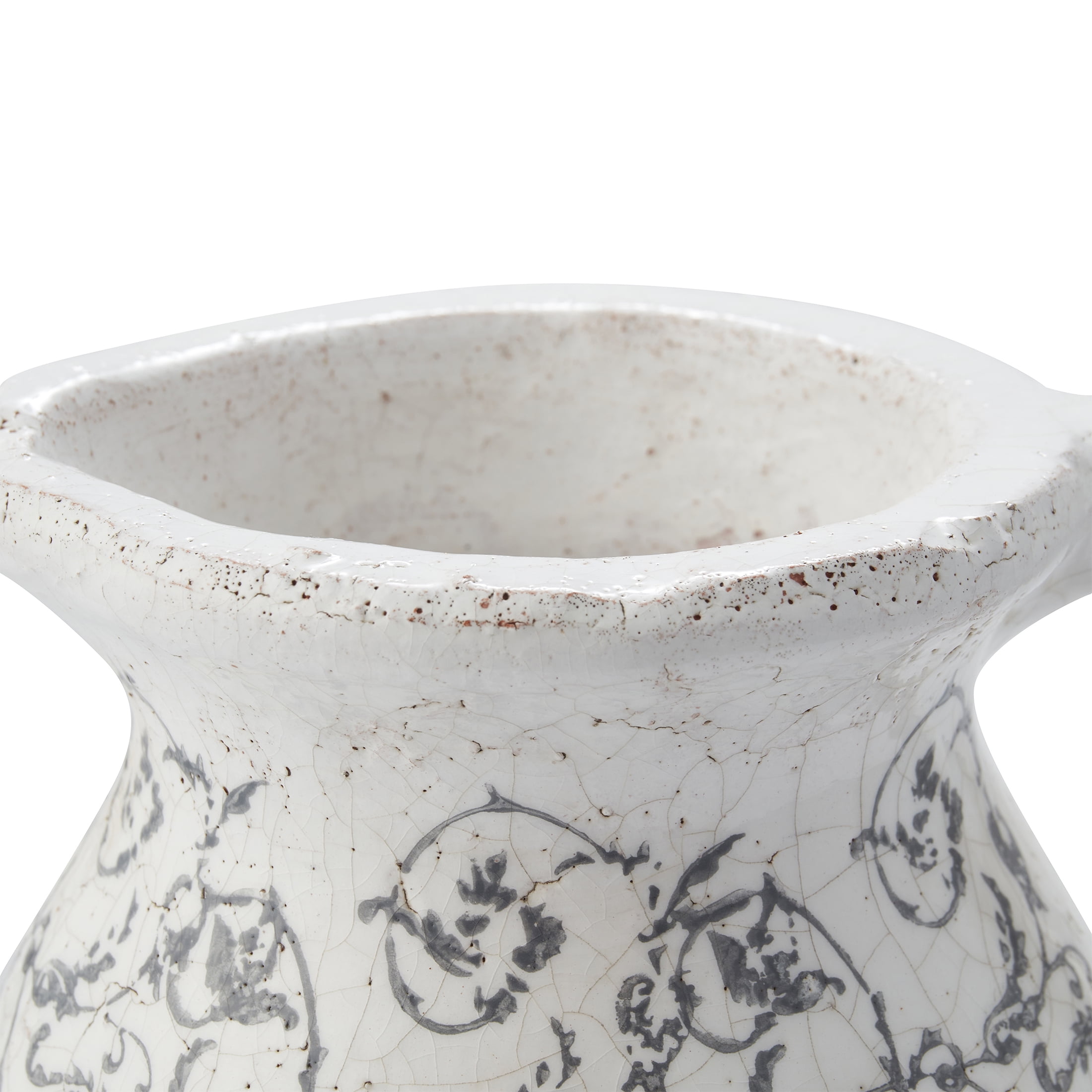 My Texas House 9" Ivory Scroll Pattern Ceramic Pitcher Vase