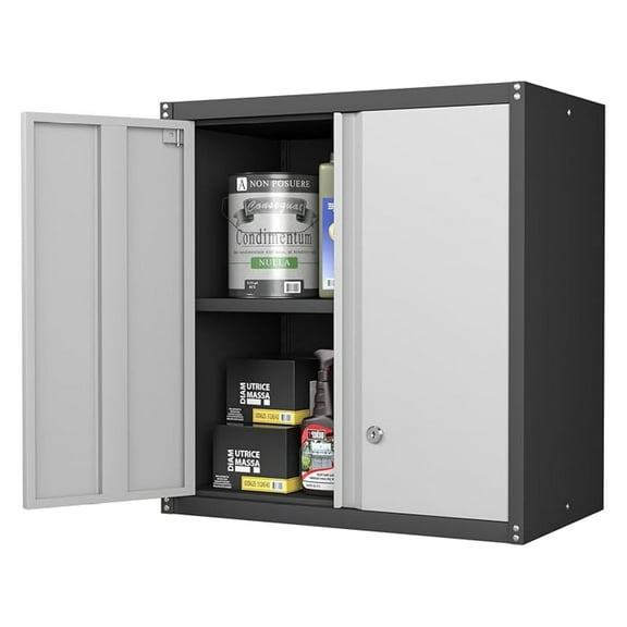 Metal Wall Cabinet, Garage Cabinets Wall Mounted, Locking Storage with Adjustable Shelves, Wall Mounted Garage Cabinet with Doors, Floating Cabinet for Home Office, Utility Room