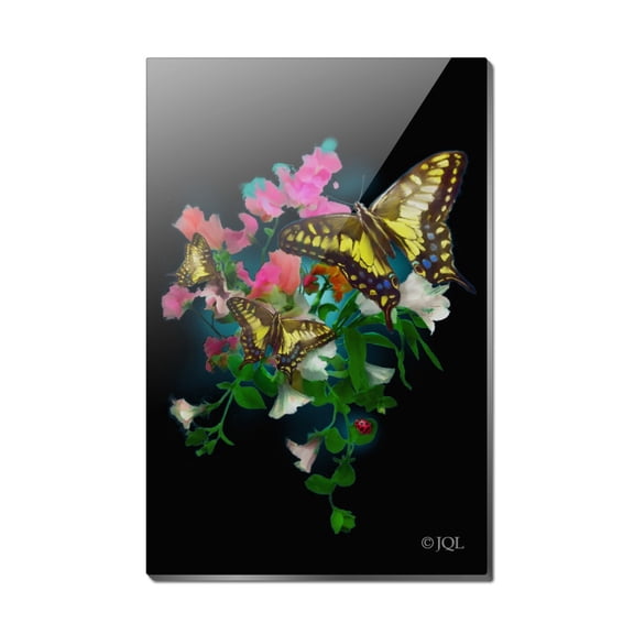 Tiger Swallowtail Butterflies Butterfly Flowers Rectangle Acrylic Fridge Refrigerator Magnet