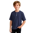 thumbnail image 6 of OGLCCG Boys Waffle Henley Shirts Short Sleeve Button up Crewneck T-Shirts Summer Solid Color Knit Basic Tees Tops for Kids 4-14 Years, 6 of 7