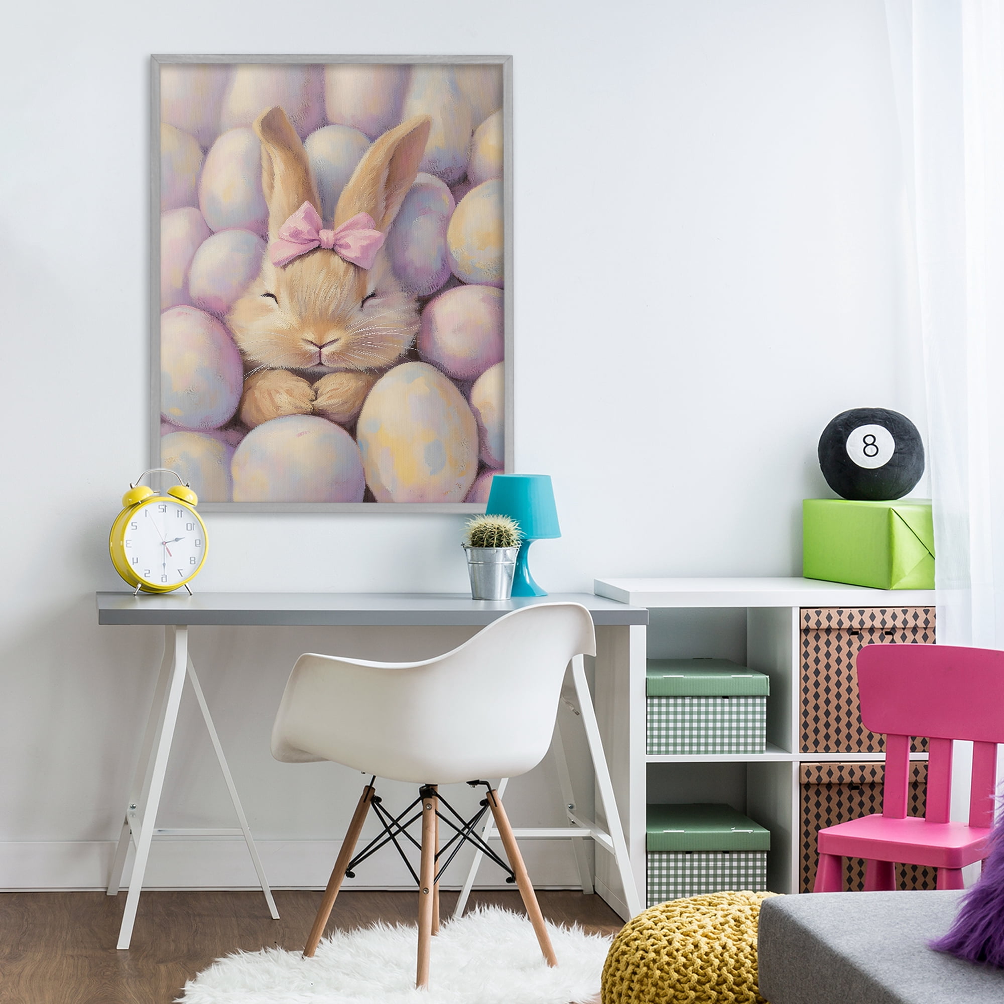 Stupell Industries Easter Bunny Nestled in Eggs Gray Framed Giclee Art, design by The Prints Vibe