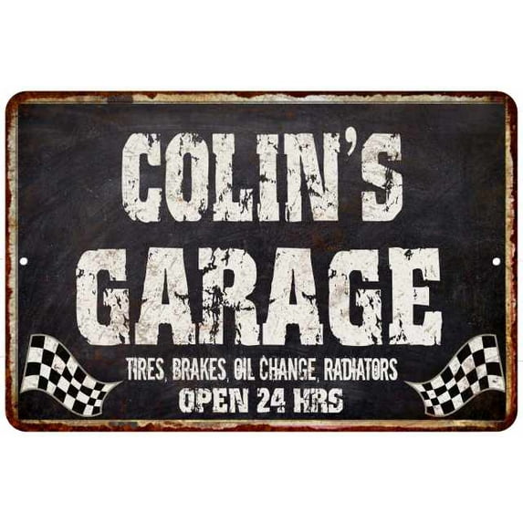 COLIN'S Garage Black Grunge Sign 12 x 18 Matte Finish Metal 112180005143