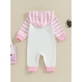 thumbnail image 5 of Suealasg Baby Girls Valentine's Day Jumpsuit 3M 6M 12M 18M Infant Girls Spring  Long Sleeve Letter Heart Print Hooded Striped Romper, 5 of 9
