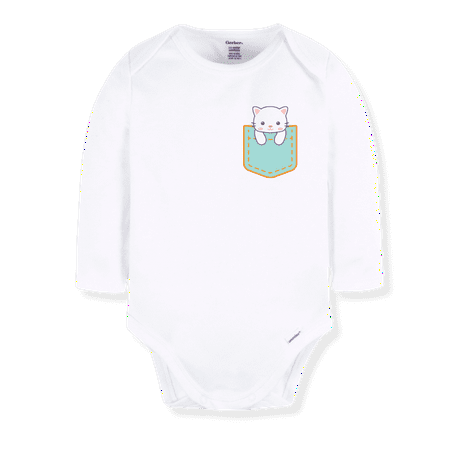 Cute Cat Baby Bodysuit Toddler & Kids T-Shirt Soft Cotton Outfit Baby Shower Gift 12m White Long Sleeve