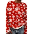 thumbnail image 2 of Womens Sweatshirts Christmas Printed Sweatshirt Long Sleeved Winter Loose Top Knitted Round Neck Sweatshirt Red M, 2 of 5