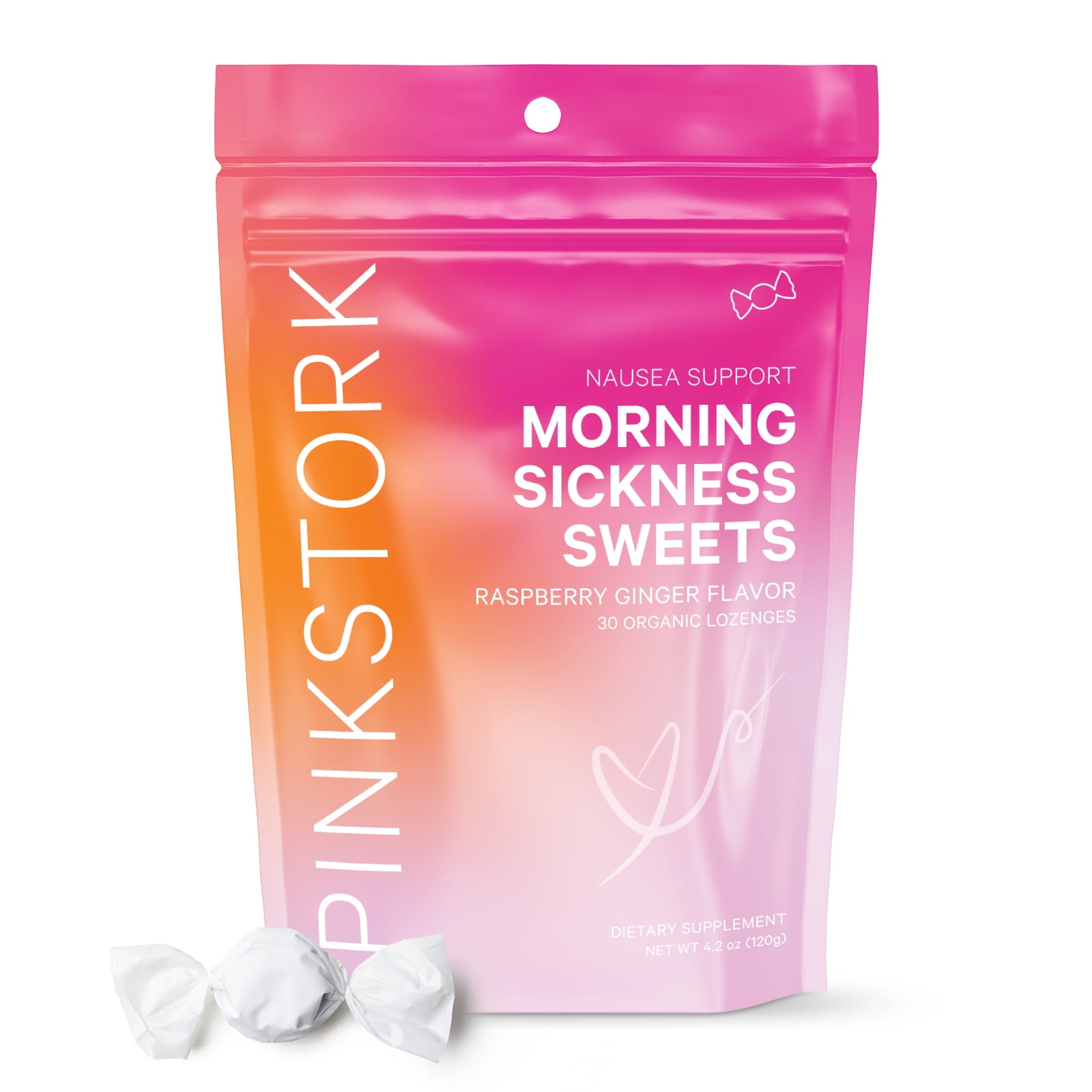 Pink Stork Morning Sickness Sweets: Ginger, Raspberry, Vitamin B6, 30 Lozenges