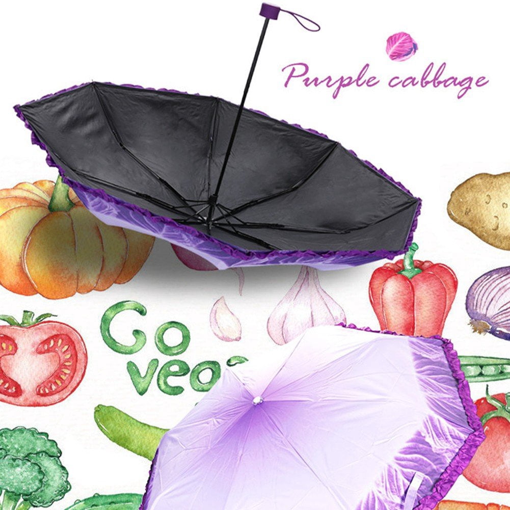 Hzzsbu Funny Vegetable Umbrella Portable Cabbage Pattern Umbrella Folding Lettuce Pattern Umbrellas Windproof Anti UV Umbrella for Travel