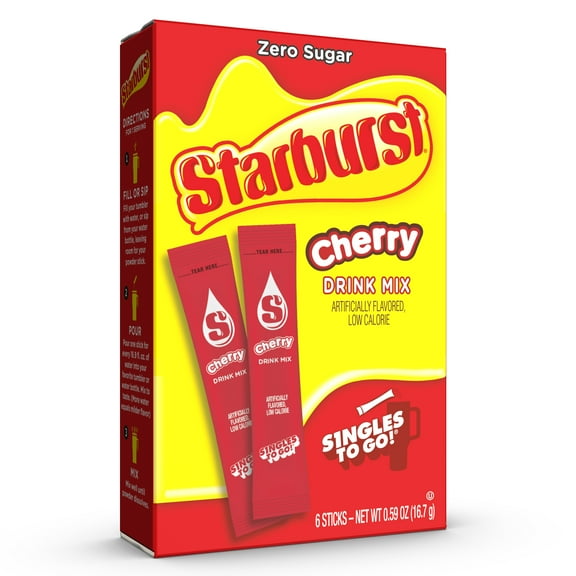 Starburst Zero Sugar Singles-to-Go Powdered Drink Mix, Cherry, 6 Count Packets