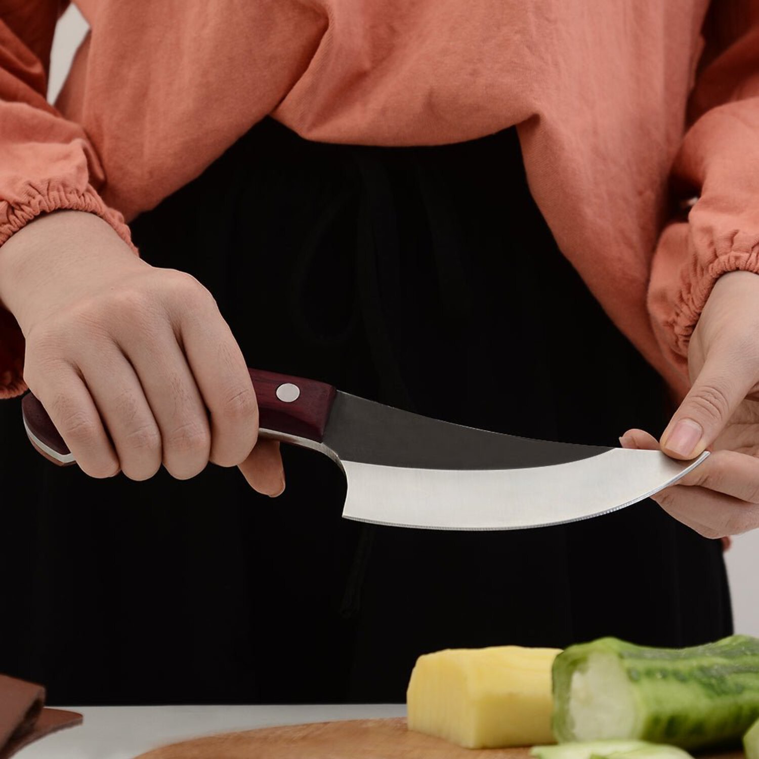 Lifespace Viking Style Chef Knife with Wood Handle  Sheath