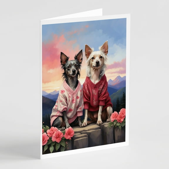 Chinese Crested Two Hearts Greeting Cards Pack of 8 7 in x 5 in