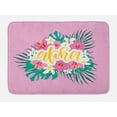 thumbnail image 1 of Aloha Bath Mat, Hand Lettering with Hibiscus Lily Plumeria Flowers and Palm Leaves on Pink Backdrop, Plush Bathroom Decor Mat with Non Slip Backing, 29.5" X 17.5", Multicolor, by Ambesonne, 1 of 2