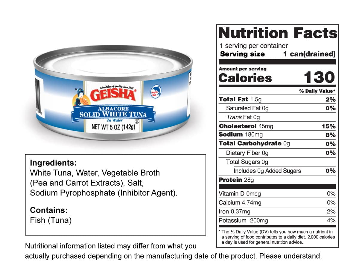 GEISHA Solid White Tuna In Water 5oz(Pack of 24), Canned Albacore Tuna | No Trans Fat - No Sugar Added – Kosher Certified – Gluten Free – Omega 3 – Good Source of Protein