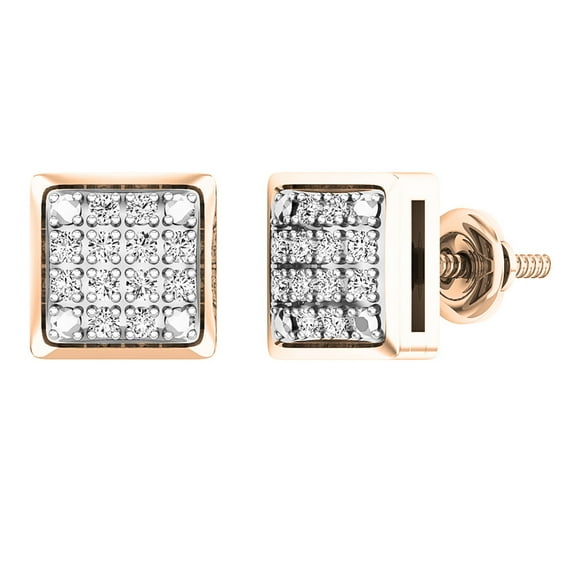Dazzlingrock Collection Round White Diamond Hip Hop Iced Screwback Stud Earrings for Unisex (0.20 ctw, Color I-J, Clarity I1-I2) in 18K Rose Gold