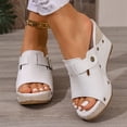 thumbnail image 2 of Platform Wedge Sandals Women Slip on Slides Buckle Strap Summer Fashion Dress Shoes Open Toe Suede High Heels White Size 6.5, 2 of 6