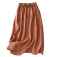 thumbnail image 2 of Cavosen Cute Skirts for Women Cotton Linen Embroidery Elastic Waist Plain Midi Skirts Elegant Lightweight Retro Vintage Flowy Trendy Calf Length Skirts Drawstring Fall Pink 2XL, 2 of 9