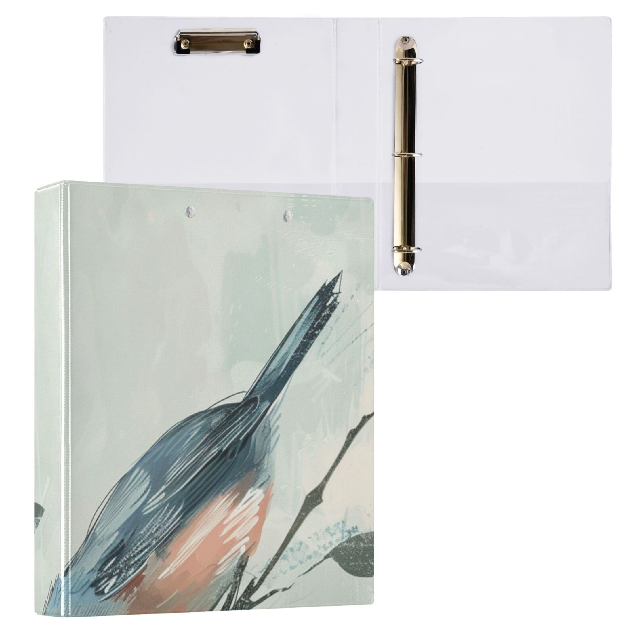 Birds in Leaves 3 Ring Binders 1.5 inch Hardcover File Folders with Interior Pockets A4 Size Organizer for School Office Hospital