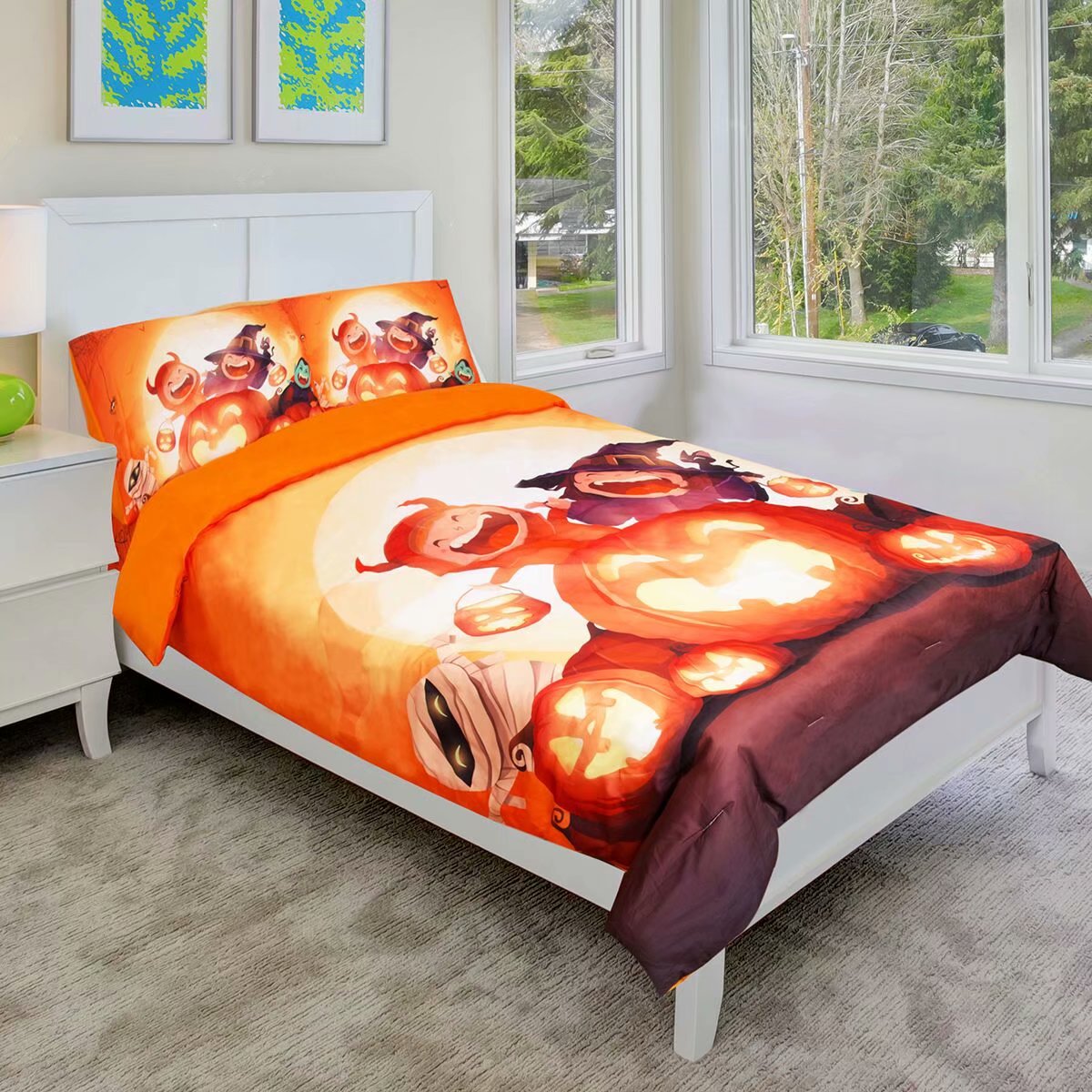 HGmart Kids Twin Size 3 Pieces Moon Themed Halloween Duvet Cover Set