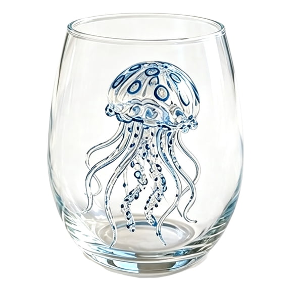 Artisanal Blue Ringed Octopus Glassware, 2D Octopuses Stemless Wine Glasses, Handcrafted Marine Animal Bar Glass for Coastal Home Decor Ocean Lovers,J