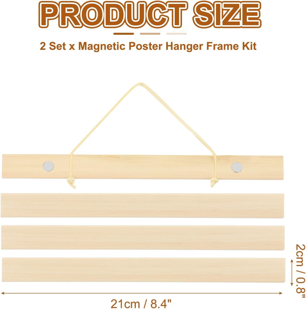 FRKSMD-2 Set Magnetic Poster Hanger Frame 8 Inch Wooden Magnet Picture Hangers Frames Wide Hanging Kit for Photos, Pictures, Artwork, Maps, Wood Color