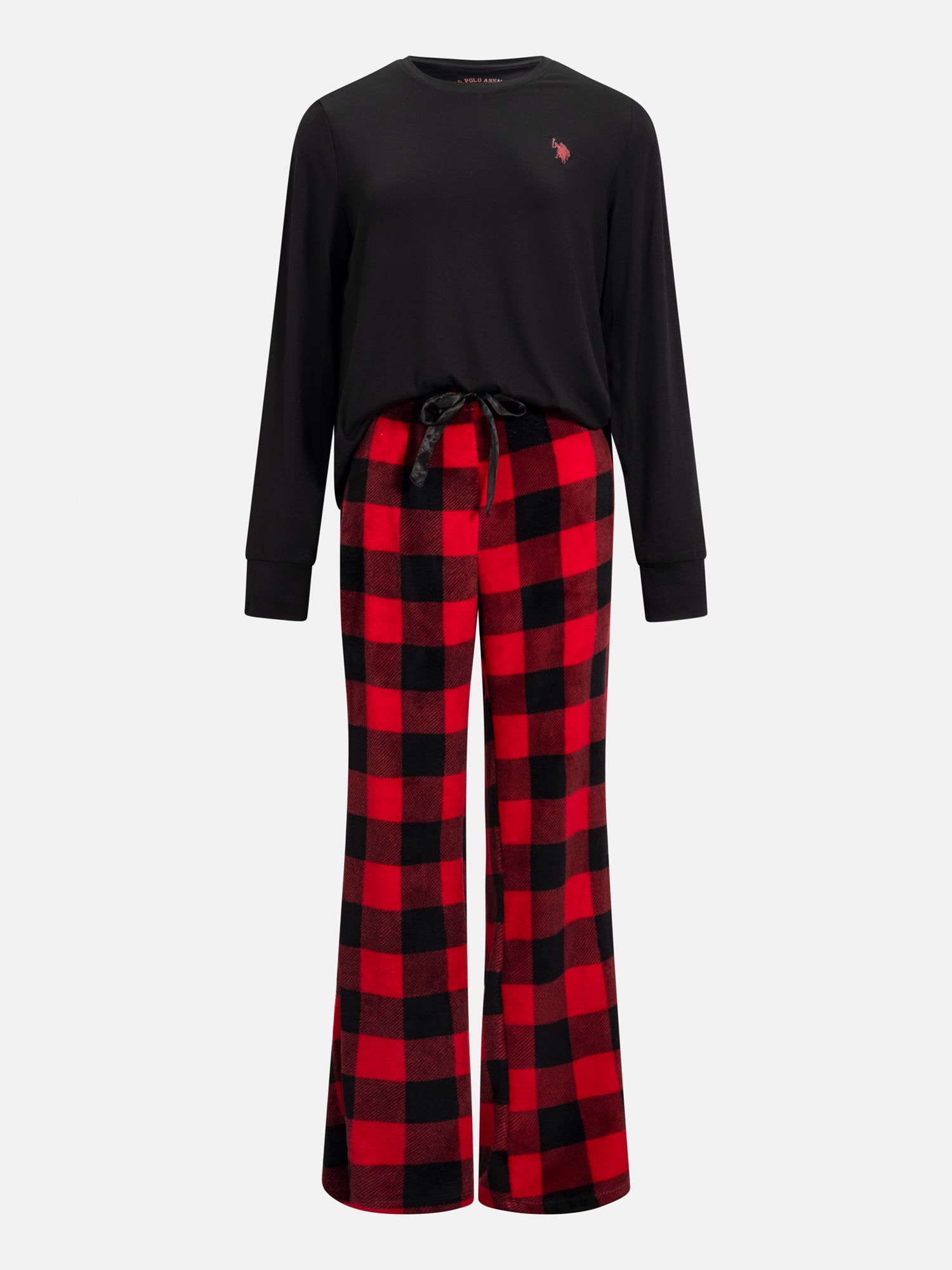U.S. Polo Assn. Women's Holiday Giftable Long Sleeve Top and Plush Pant Pajama Sleep Set, 2-Piece, Sizes S-3X