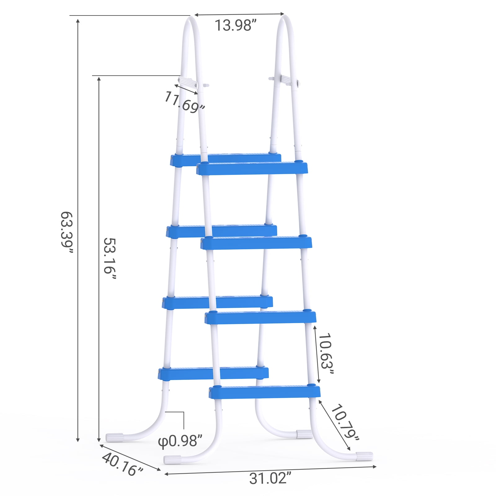 52 Inch 4-Step Above Ground Pool Ladder, Anti-Slip Blue Steps Heavy Duty Iron Swimming Pool Entry Ladder for In-Ground & Above-Ground Pools