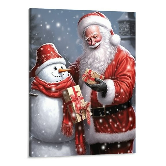 Creowell Christmas Wall Art Snowman Santa Canvas Prints Christmas Decor Painting Picture Stretched and Framed Ready to Hang for Holiday Decor -16x20in