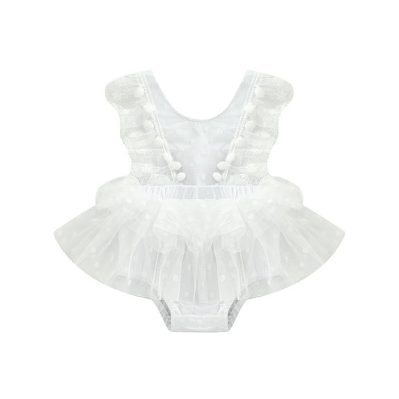Toddler Baby Girls Romper Dress Lace Ball Summer Casual Sleeveless Ruffled Mesh Tulle Jumpsuit