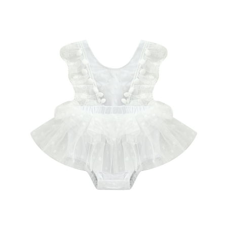 

ASNOUIFU Toddler Baby Girls Romper Dress Lace Ball Summer Casual Sleeveless Ruffled Mesh Tulle Newborn Jumpsuit