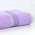 thumbnail image 4 of (2 pack) Mainstays Basic Bath Towel, Soft 100%  Cotton and Highly Absorbent Striped Bath Towel, Purple, 4 of 8