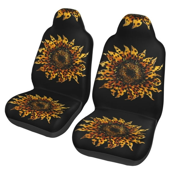 KAKALAD Cool cheetah leopard print sunflower Universal Car Seat Covers Set Vehicle Front Seats Protector 2 Pcs