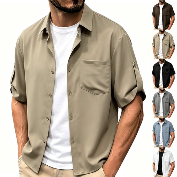 FRSASU Men's Short Sleeve Shirt Breathable Casual Summer Top for Golf Work Travel Beach Outdoor Activities White