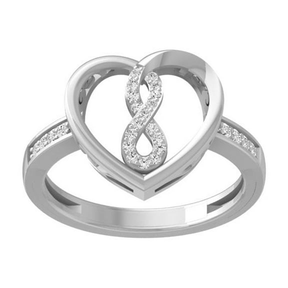 ARAIYA FINE JEWELRY 14K White Gold Round Lab Grown Diamond Heart Band Ring(1/8 cttw, D-F Color, VS1 Clarity) Size 7.5