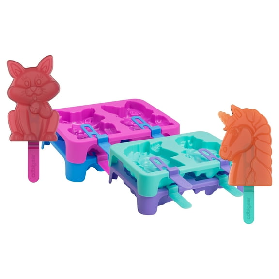 Cool Gear 2-Pack Stackable Ice Pop Trays | 8 Total Jumbo DIY Popsicle Molds | Dishwasher Safe, Easy to use, & Reusable | Create Fun, Homemade, Summer Frozen Treats - Puppy & Kitty/ Unicorn