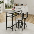 thumbnail image 2 of UHOMEPRO 3 Piece Counter Height Table Set, Modern Bar Table and Chair Set with Storage Rack, Wooden Kitchen Table Set of 3, Wood Top Pub Table & Chair Set for Kitchen Apartment Bistro, Gray+Black, 2 of 7