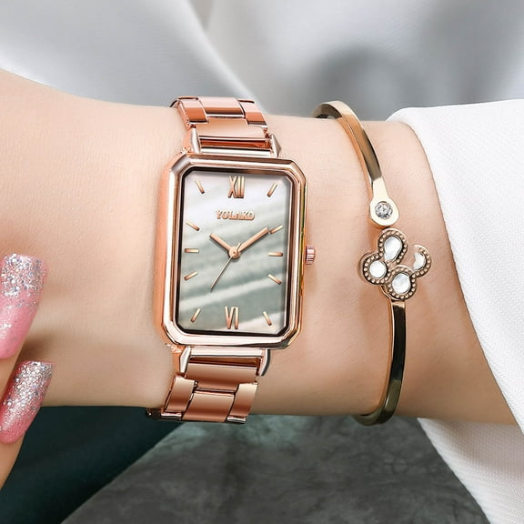 Ausyst Watch for Women Creative Rectangle Roman Numerals Steel Band Small Green Watch