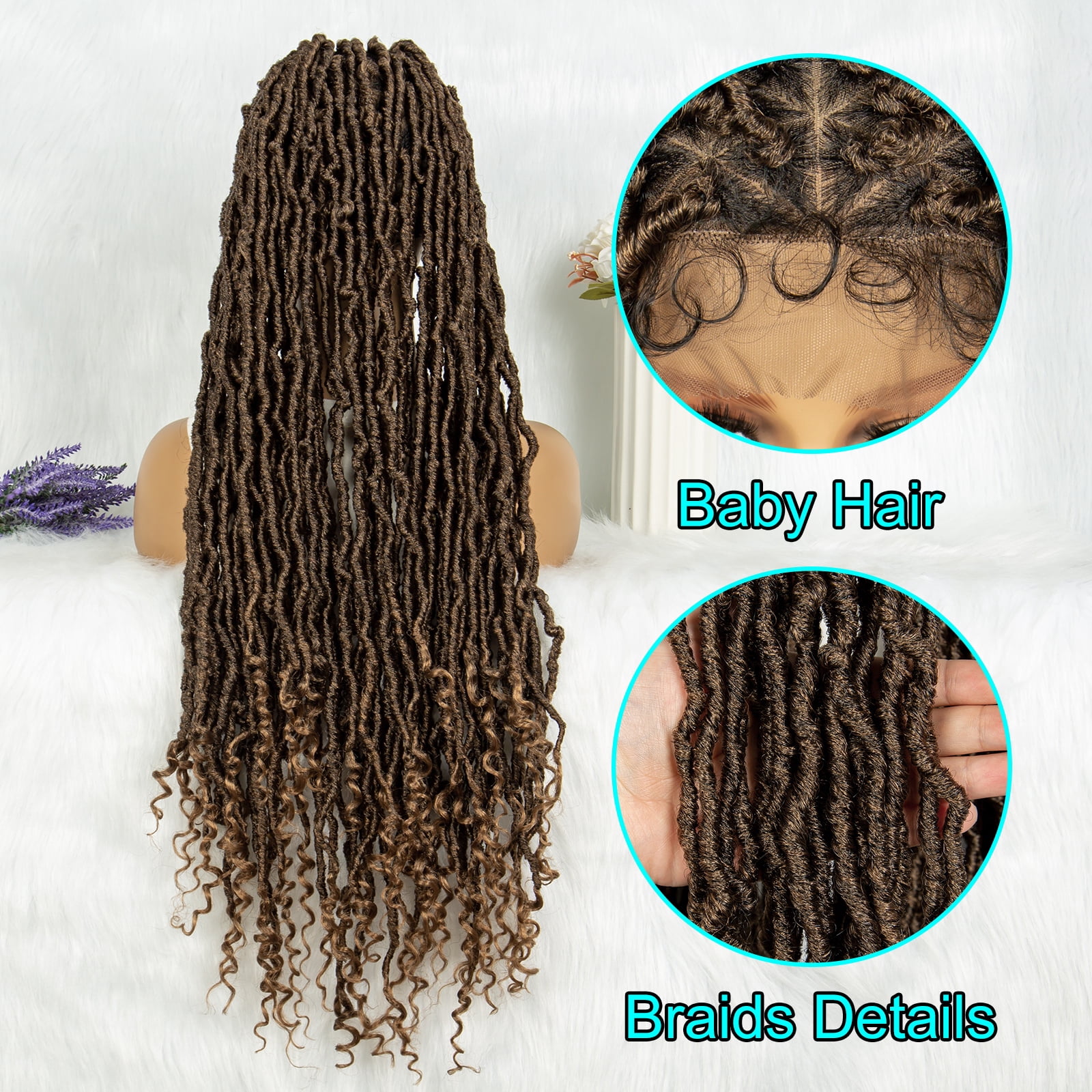 Full Lace Braided Wigs Synthetic Lace Wigs 34 Inches Handmade Braided Wigs Crochet Wigs Faus Locs Braided Wigs for Women (1B/27 color)