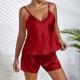 thumbnail image 5 of IMENGL Women's Pajamas Set Loungewear Silk Satin Ruffled Shorts Satin Shorts Nightwear Sleepwear Onesises Pajama Sets for Women,Red, 5 of 7