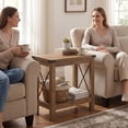 thumbnail image 5 of LEDREM 2-Tier Farmhouse End Table, Small Side Table with Bottom Shelf, Nightstand for Living Room, Bedroom, 23.6 x 21.6 x 11.8 Inches, Honey Brown, 5 of 8