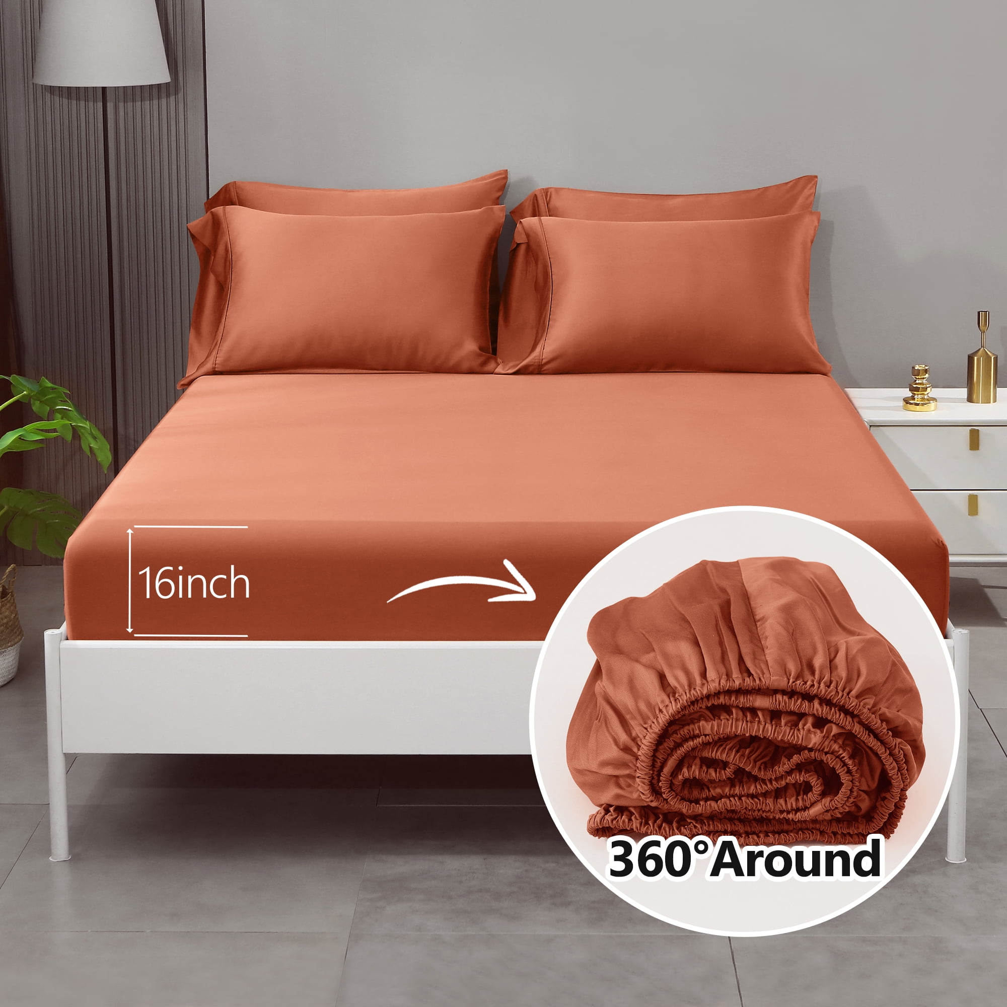L Linen World 100% Viscose from Bamboo Sheets Set Full Size,Bamboo Cooling Bed Sheet 4 Pieces Deep Pocket Sheet,Silky Soft,Breathable(Caramel,Full)